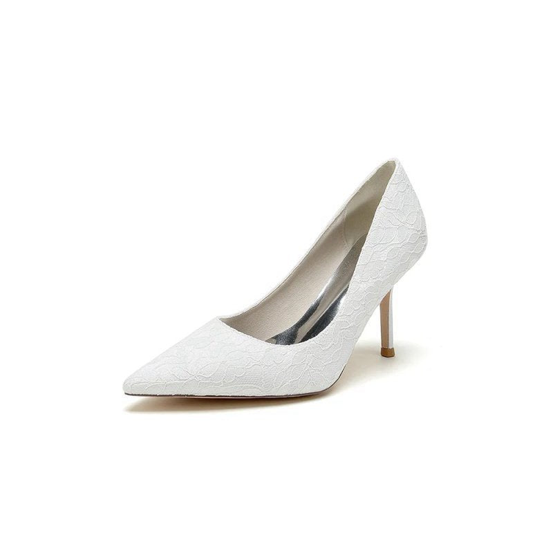 Simple Pointed Toe Lace Wedding Heels