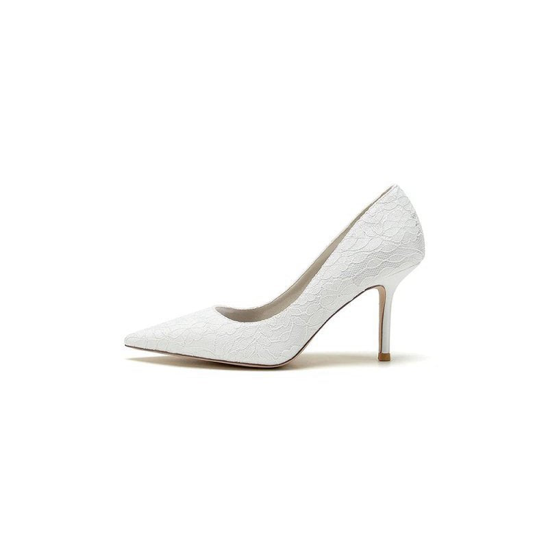 Simple Pointed Toe Lace Wedding Heels