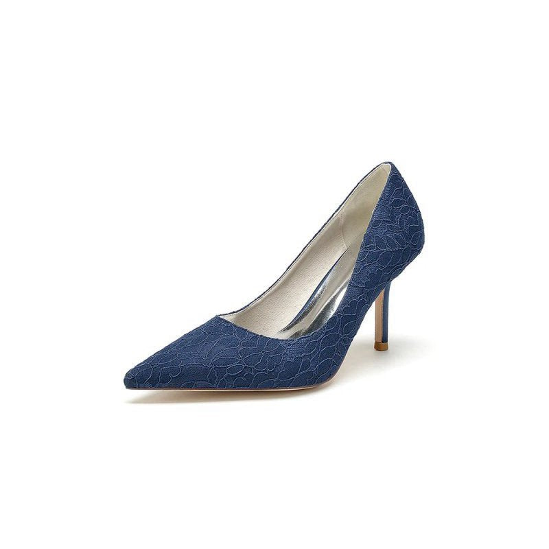 Simple Pointed Toe Lace Wedding Heels