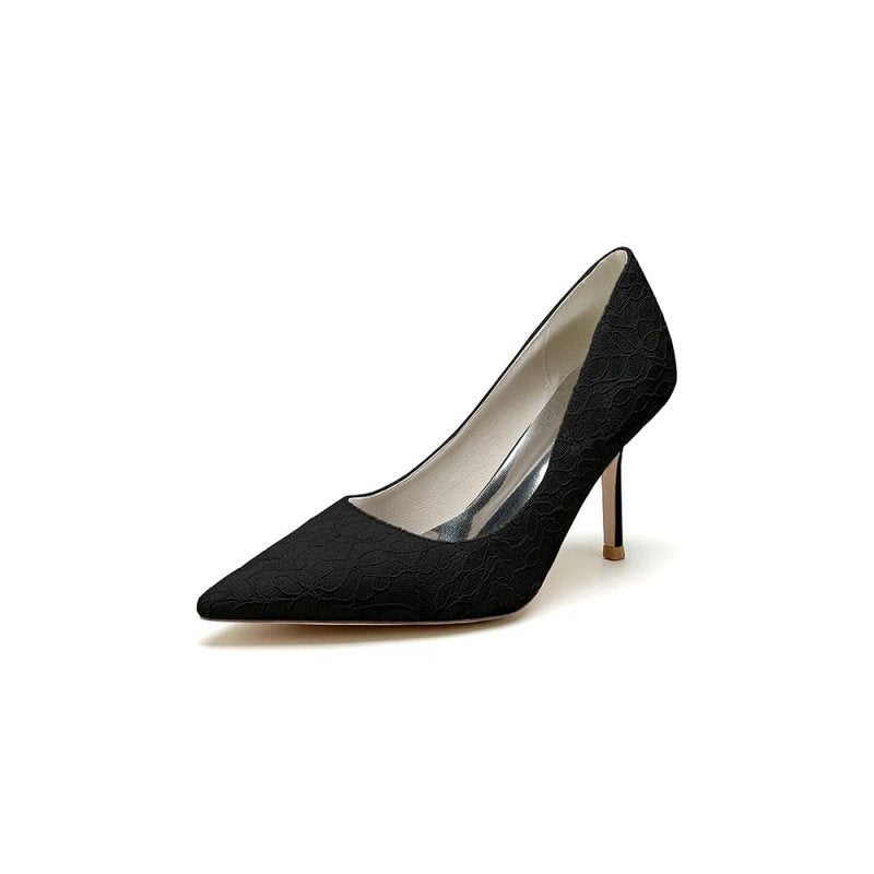 Simple Pointed Toe Lace Wedding Heels