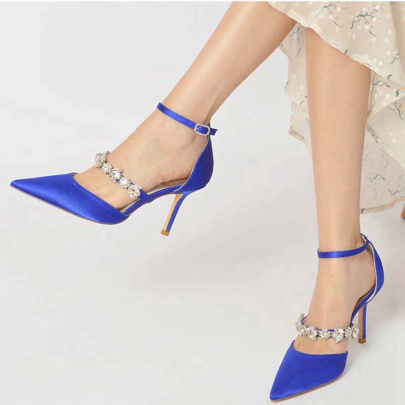 Satin High Heels with Rhinestone Strap