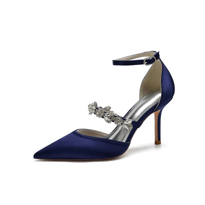 Satin High Heels with Rhinestone Strap