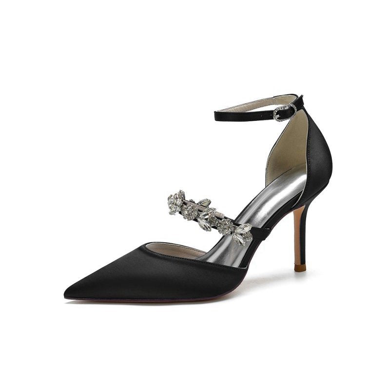 Satin High Heels with Rhinestone Strap
