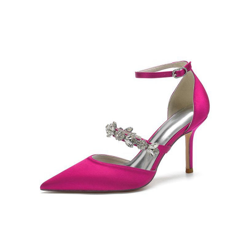 Satin High Heels with Rhinestone Strap