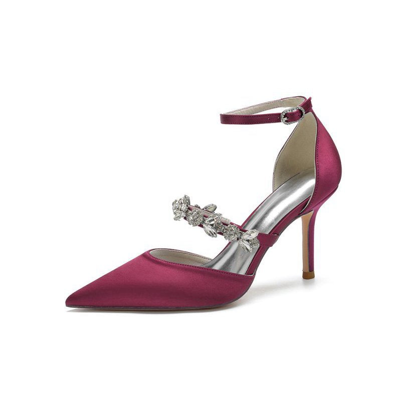 Satin High Heels with Rhinestone Strap