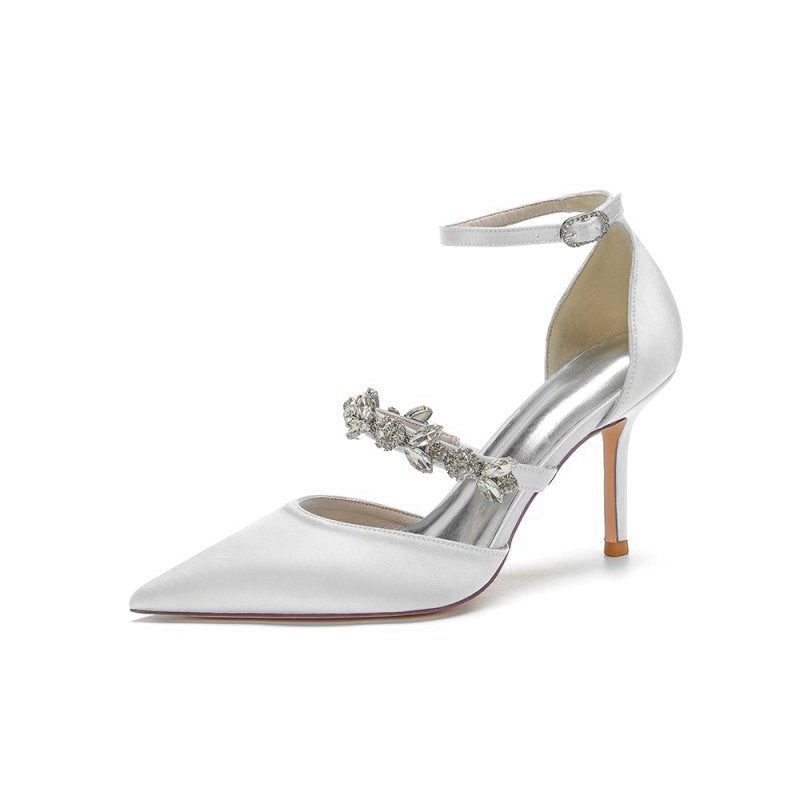 Satin High Heels with Rhinestone Strap