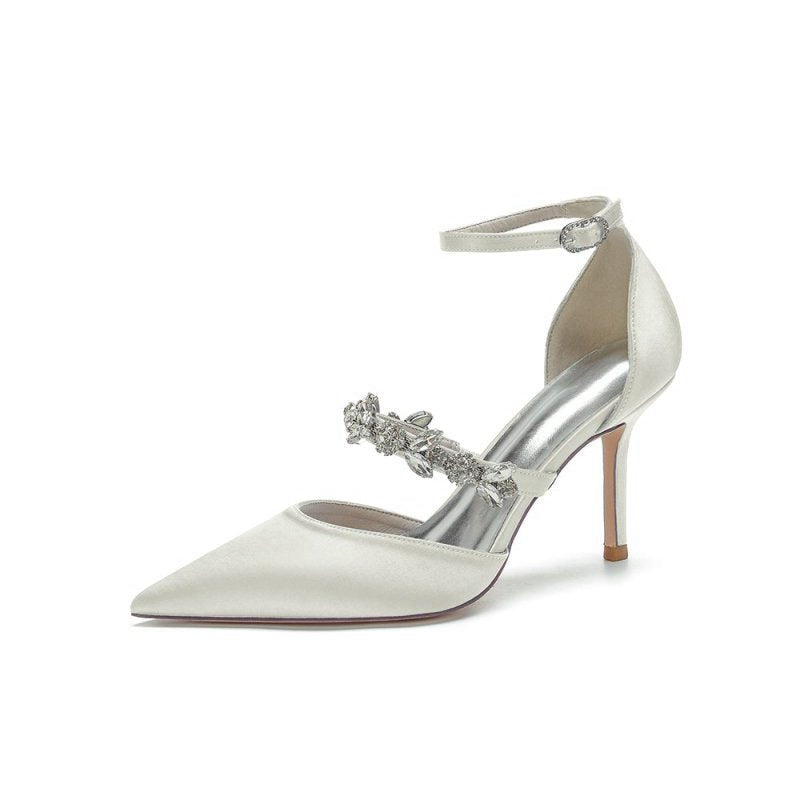 Satin High Heels with Rhinestone Strap