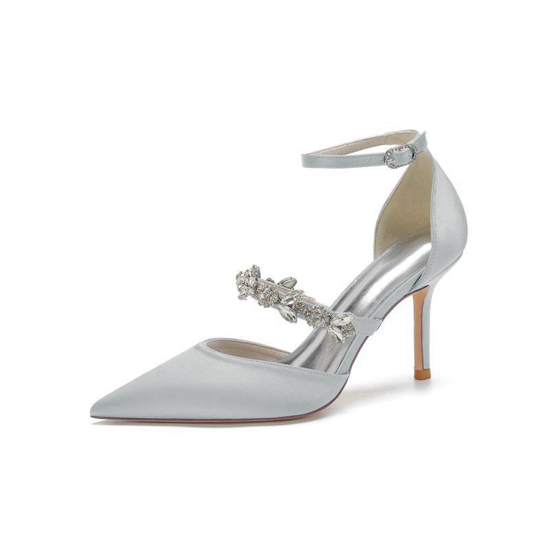 Satin High Heels with Rhinestone Strap