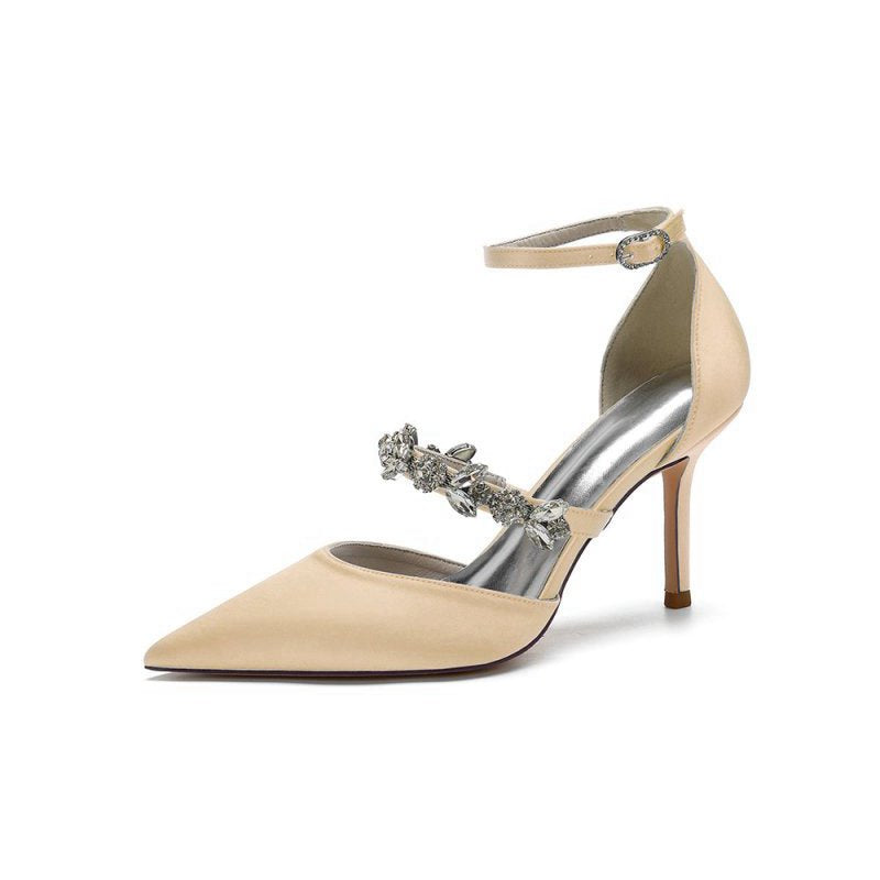 Satin High Heels with Rhinestone Strap