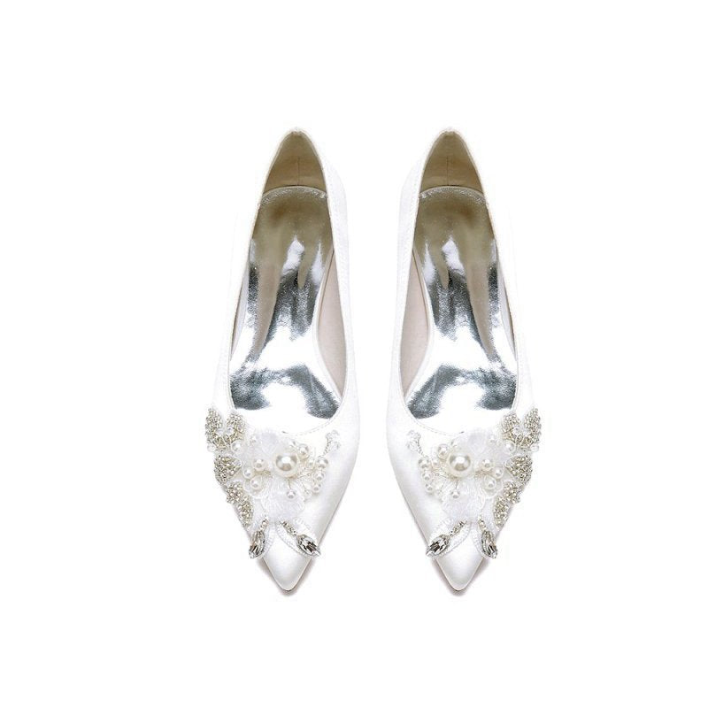 Women's Wedding Shoes Pointed Toe Low Heels with Rhinestone