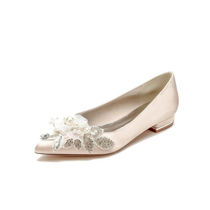 Women's Wedding Shoes Pointed Toe Low Heels with Rhinestone
