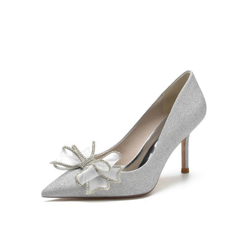 Women's Wedding Shoes Pointed Toe Stiletto Heels With Bow