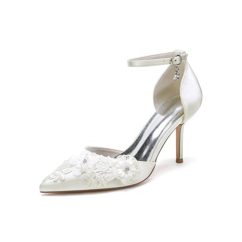 Women's Wedding Shoes Pointed Toe Ankle Strap Stiletto Heels With Lace