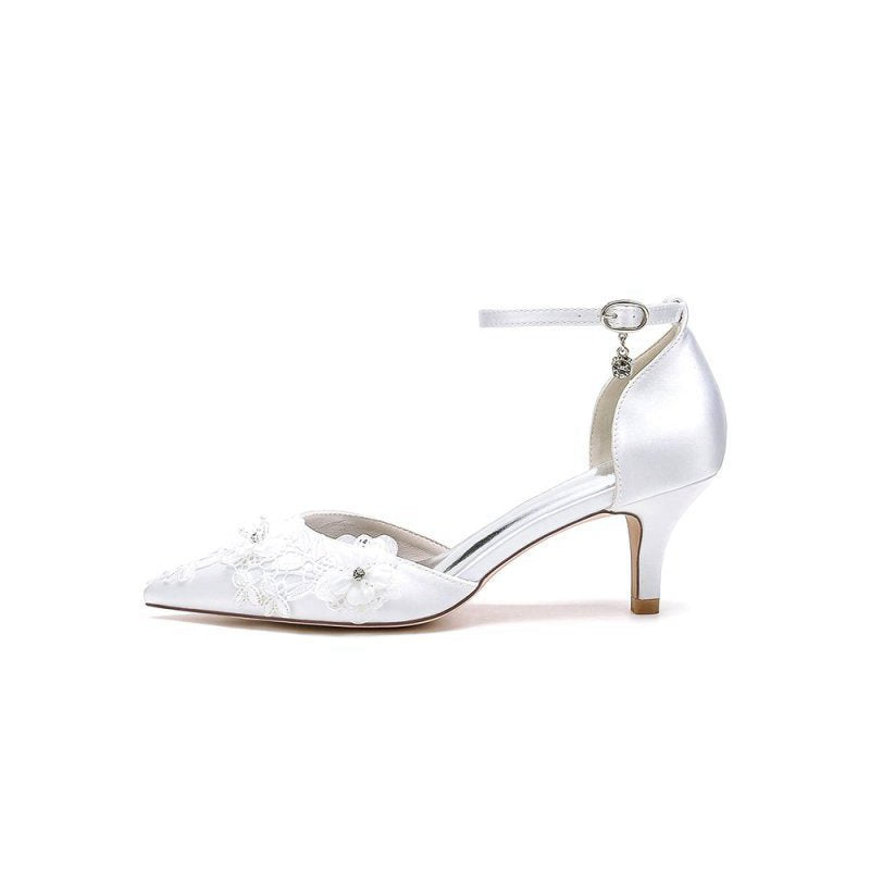 Women's Wedding Shoes Pointed Toe Ankle Strap Stiletto Heels With Lace