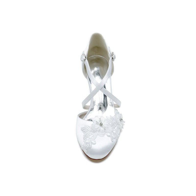 Sweet Round Toe Thin Strap Chunky Heels with Lace
