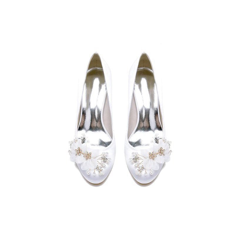 Rhinestone Chunky Heels with Flower