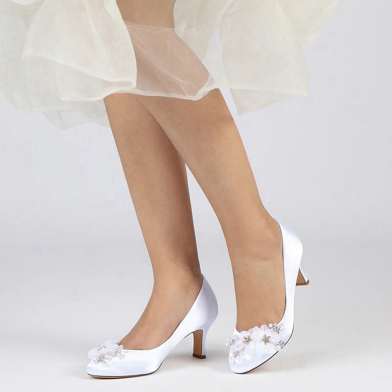 Rhinestone Chunky Heels with Flower