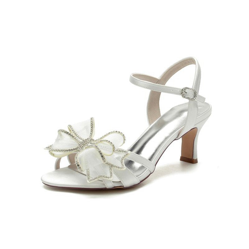 Peep Toe Chunky Wedding Shoes with Bow