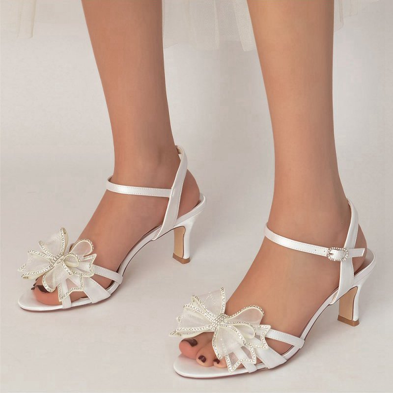Peep Toe Chunky Wedding Shoes with Bow