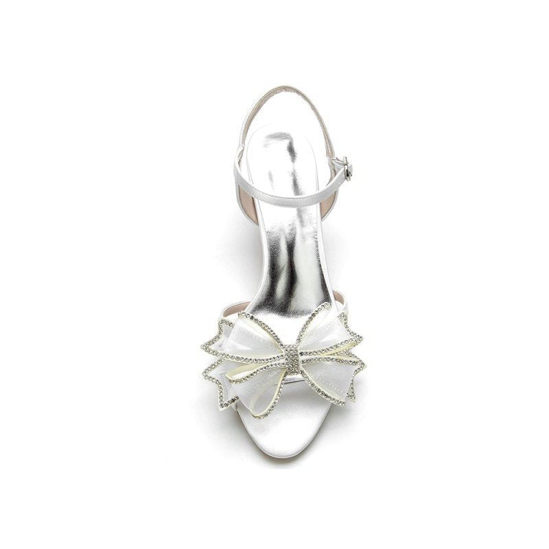 Peep Toe Chunky Wedding Shoes with Bow