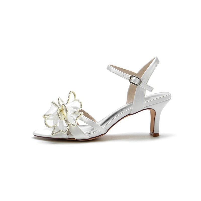 Peep Toe Chunky Wedding Shoes with Bow