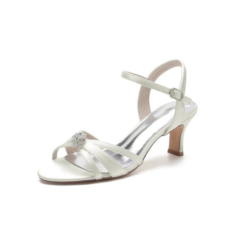 Peep Toe Imitated Silk Chunky Heels