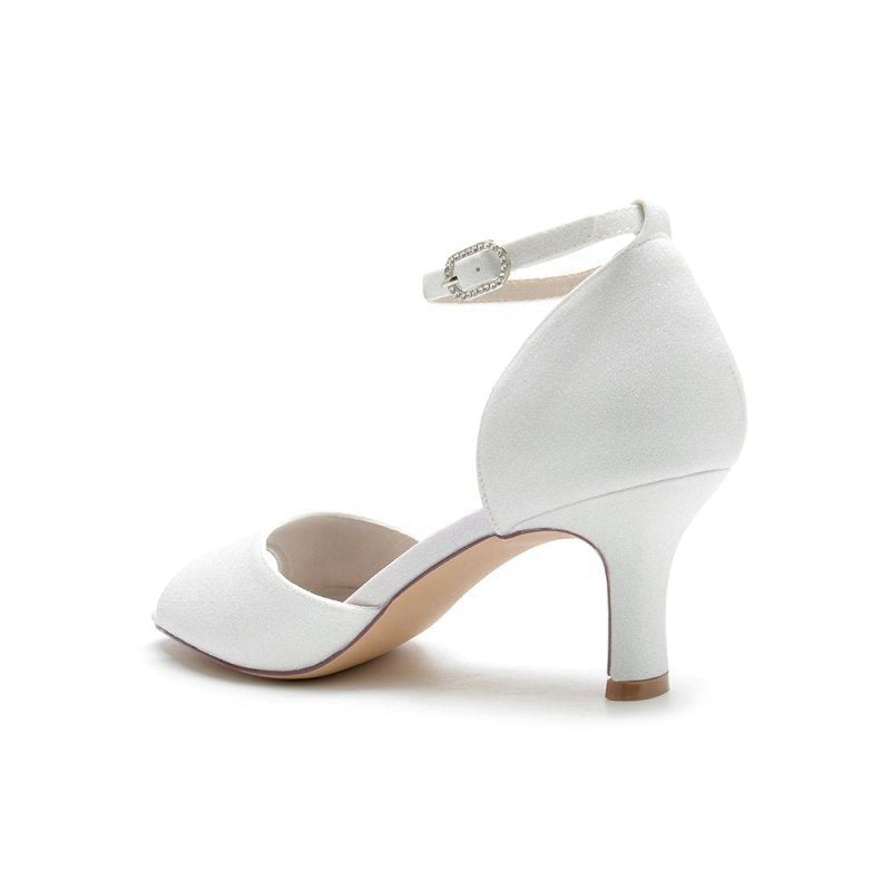 Glitter Crystal Peep Toe Chunky Heels