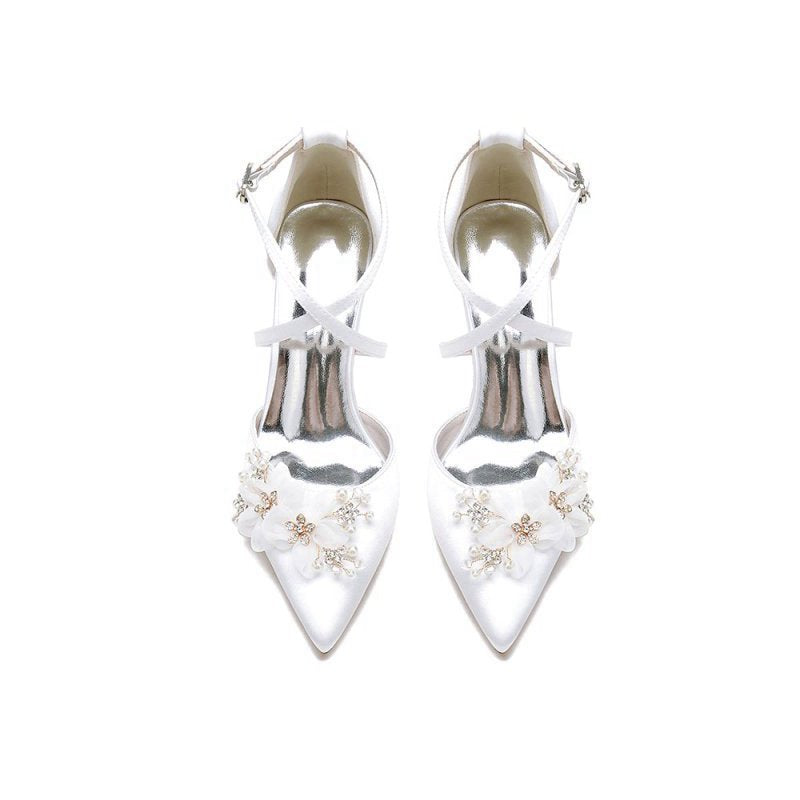 Pointed Toe Chunky Heels with Flower