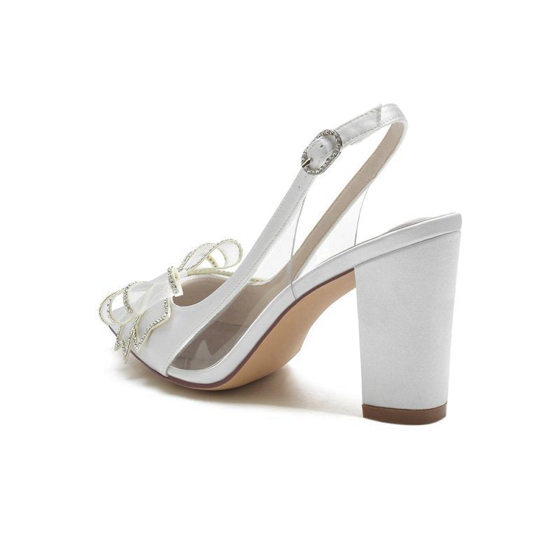 Pointed Toe Chunky Heels with Bow