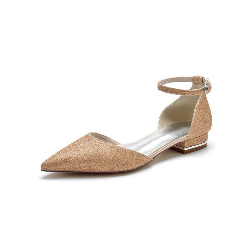 Pointed Toe Crystal Ankle Strap Low Heels