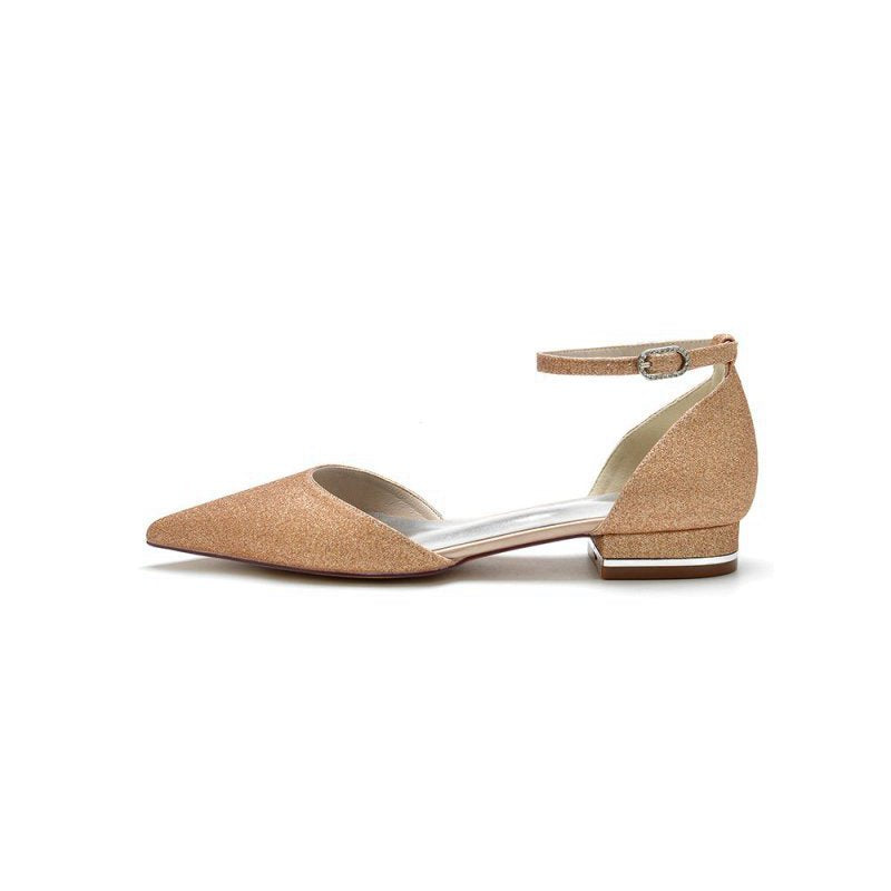 Pointed Toe Crystal Ankle Strap Low Heels
