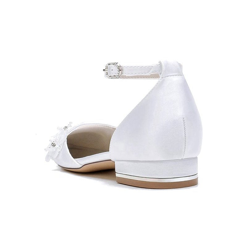 Pointed Toe Ankle Strap Low Heels with Lace