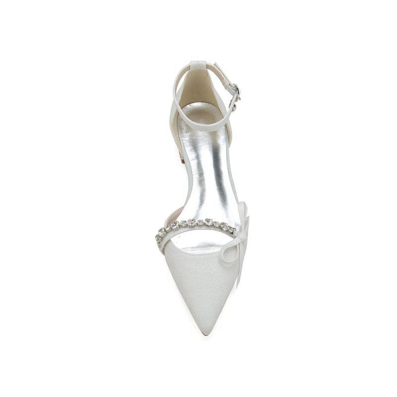 Glitter Pointed Toe Low Heels Wedding Shoes with Bow