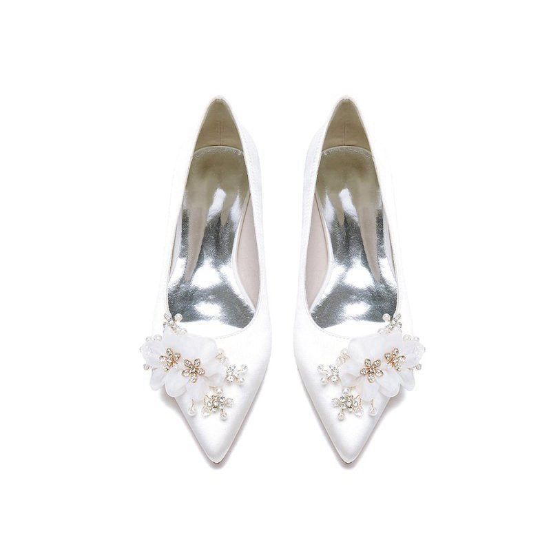 Elegant Pointed Toe Low Heels with Rhinestone Flower