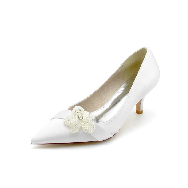 Simple Pointed Toe High Heels with Pearl Flower