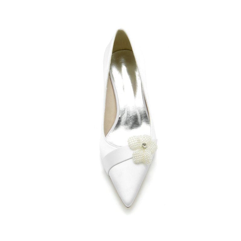 Simple Pointed Toe High Heels with Pearl Flower