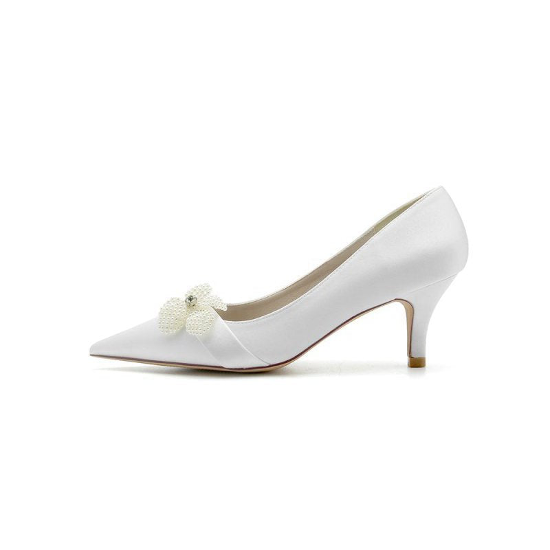 Simple Pointed Toe High Heels with Pearl Flower