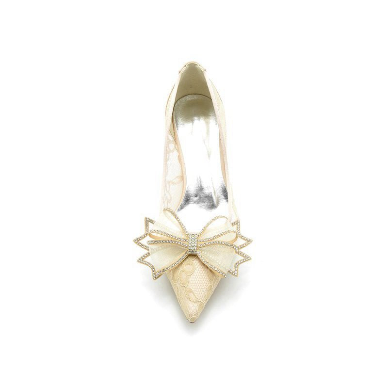 Elegant Pointed Toe Lace Mesh Hollow Out High Heels with Bow