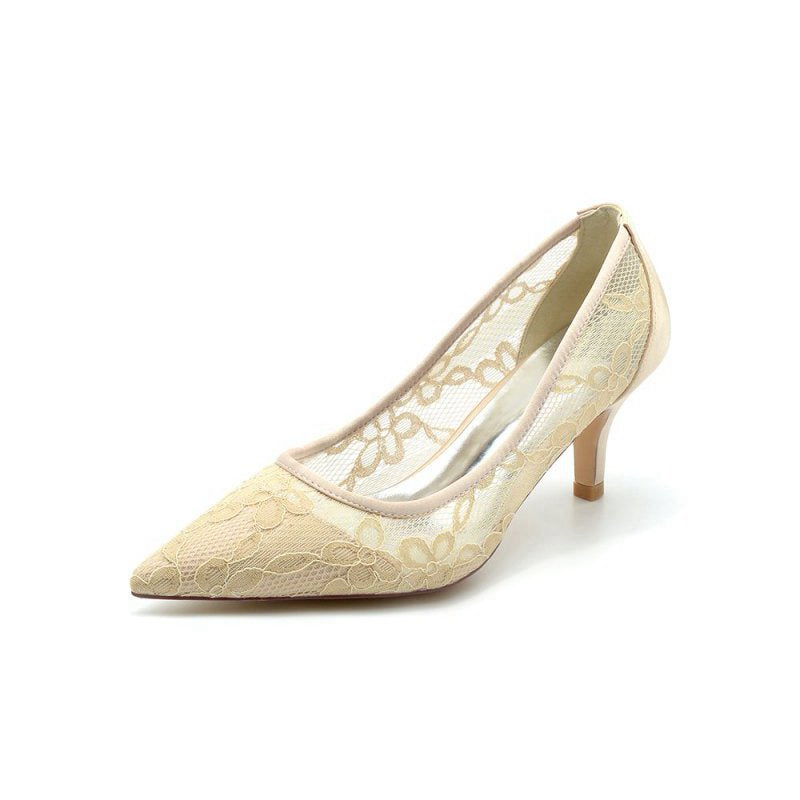 Sexy Pointed Toe High Heels with Lace Mesh Hollow Out