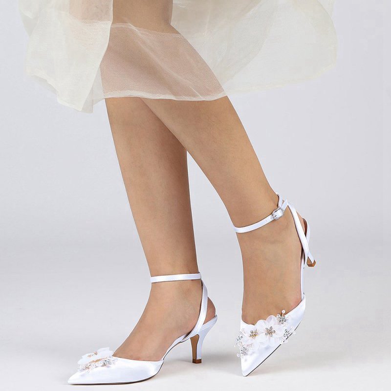 Elegant Ankle Strap Pointed Toe High Heels with Rhinestone Flower