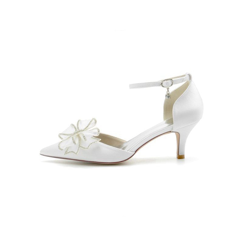 Pointed Toe Ankle Strap Wedding Shoes with Bow