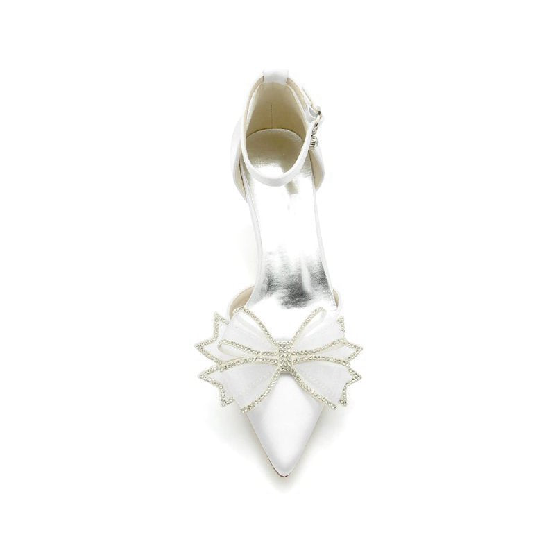 Pointed Toe Ankle Strap Wedding Shoes with Bow