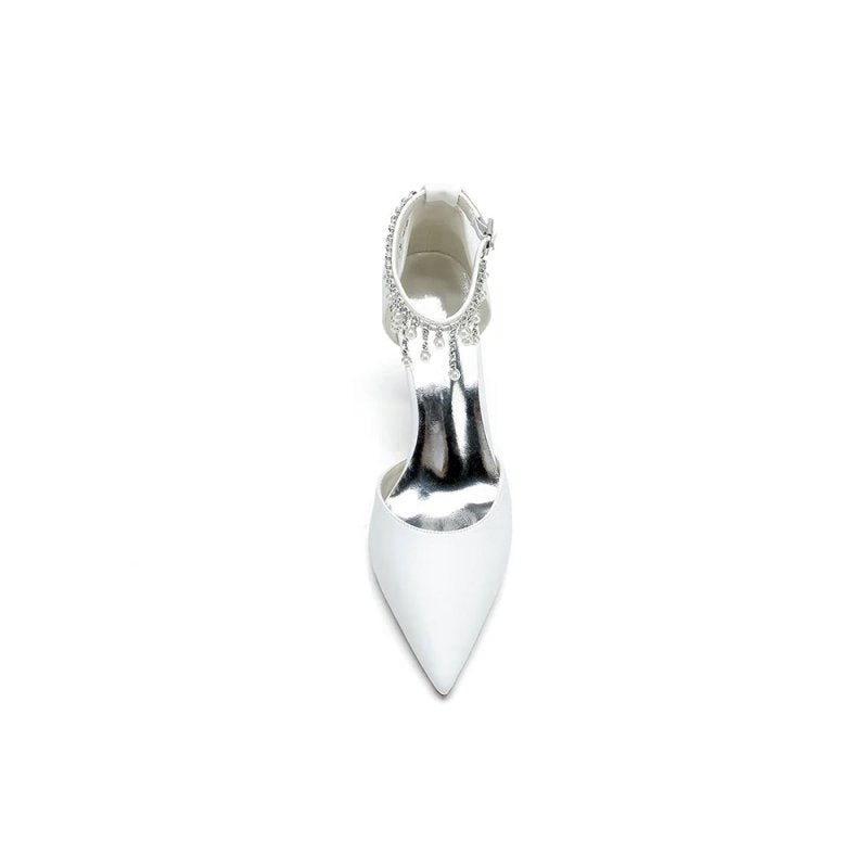 Satin Ankle Strap Pearl Beaded Satin Wedding Shoes