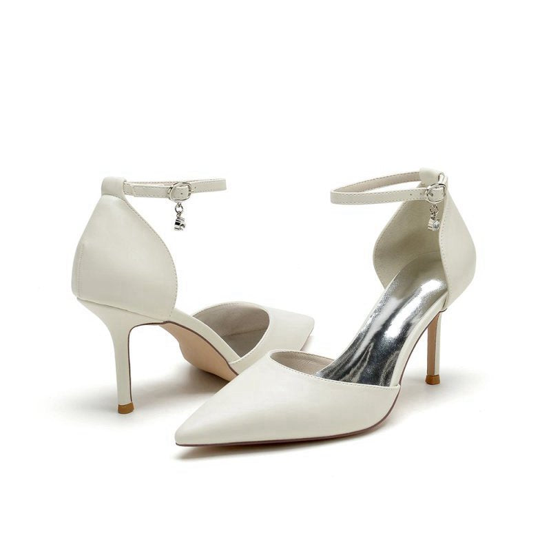 Pointed Toe Sexy Ankle Strap Satin Wedding Shoes