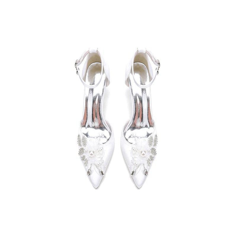 Elegant Ankle Strap Wedding Shoes With Rhinestone Flower