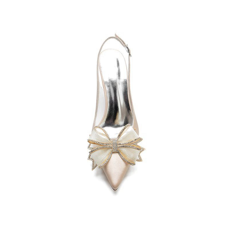 Peep Toe Slingback High Heels with Bow