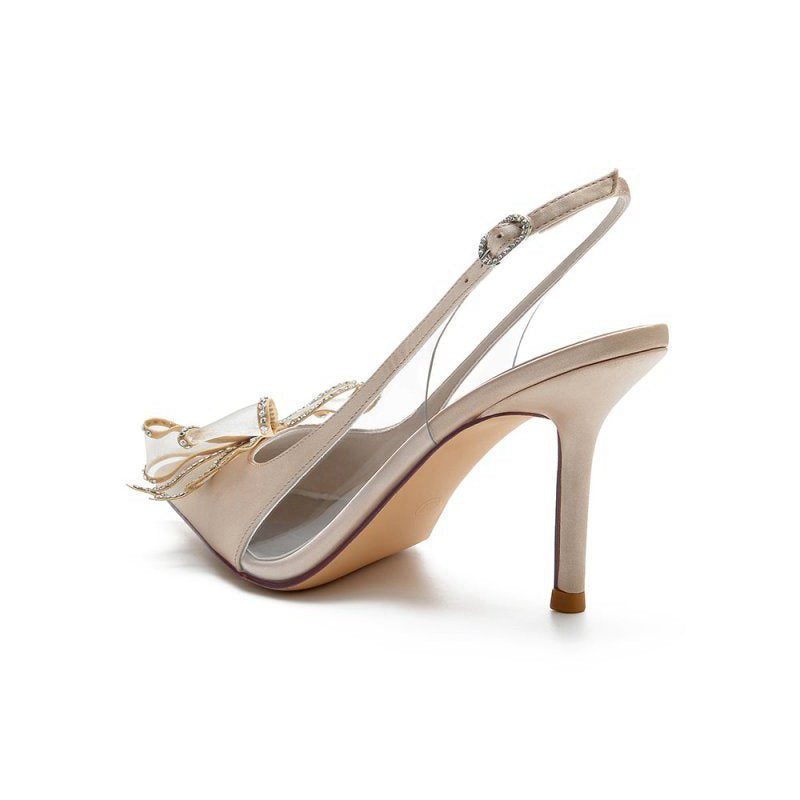 Peep Toe Slingback High Heels with Bow