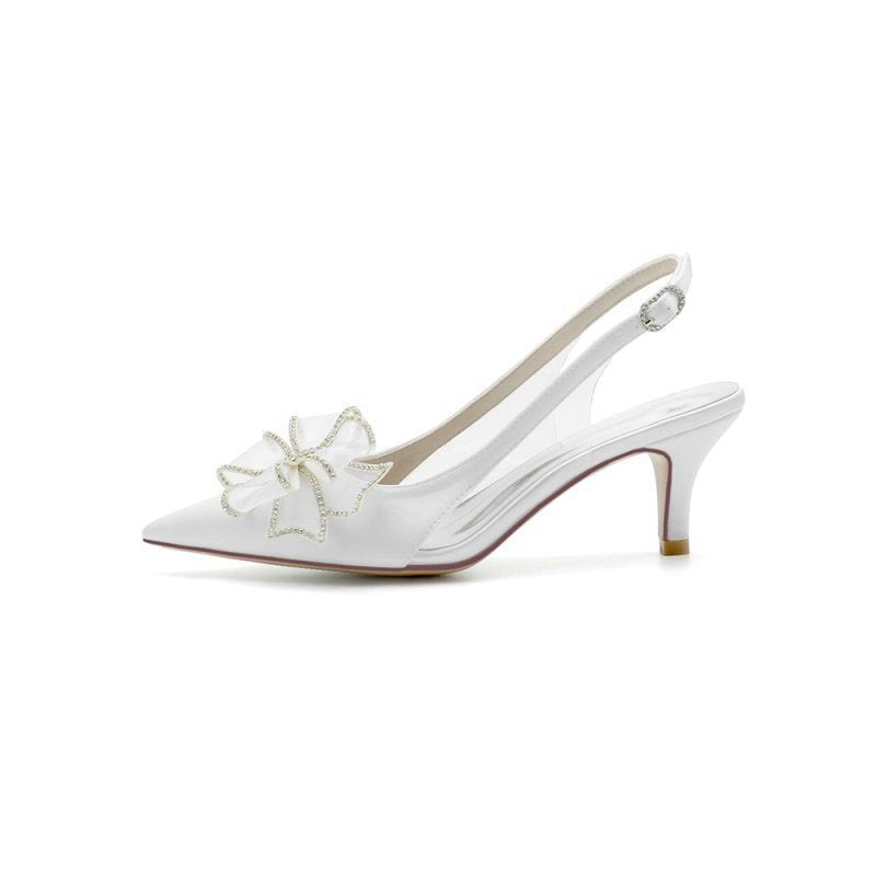 Peep Toe Slingback High Heels with Bow