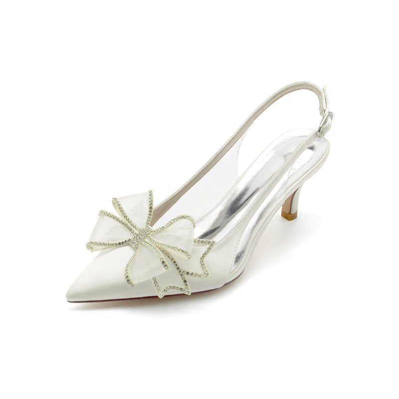 Peep Toe Slingback High Heels with Bow