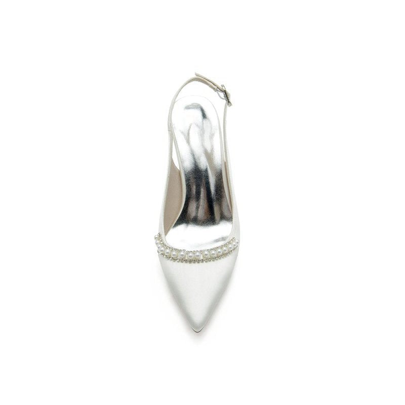 Pearl Embellished Peep Toe Slingback High Heels
